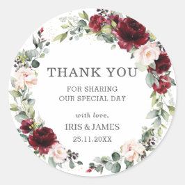 Burgund Blush Pink Gastgeschenk Hochzeit Danke Runder Aufkleber