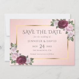 Burgund Blush Pink Gold Floral Save the Date