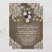 Burgund Blush Pink Gold Rustikale Engagement Parte Einladung (Vorne/Hinten)