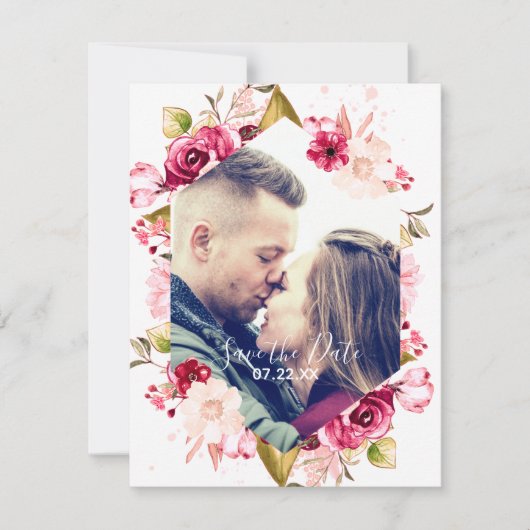 Burgund & Blush Pink Hexagon Save the Date Foto (Vorderseite)