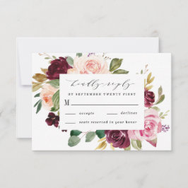 Burgund Blush Pink Peach Gold Floral Boho Hochzeit RSVP Karte