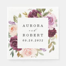 Burgund Blush Pink Peach Gold Floral Boho Hochzeit Serviette