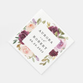 Burgund Blush Pink Peach Gold Floral Boho Hochzeit Serviette (Ecke)