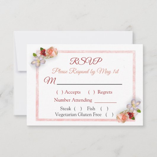 Burgund Blush Pink Rose Gold Wedding RSVP Karte (Vorderseite)