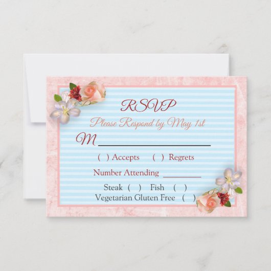 Burgund Blush Pink Rose Gold Wedding RSVP Karte (Vorderseite)