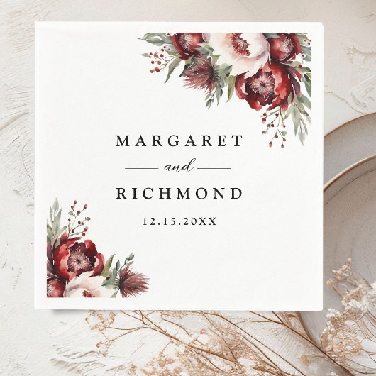 Burgund Blush Pink Rustikales Blumenpapier Serviette