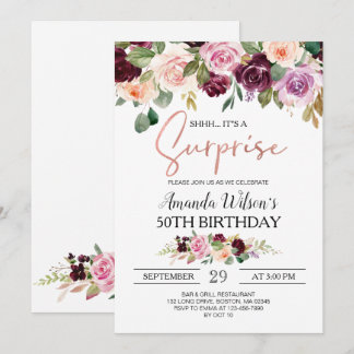 Burgund Blush Pink Script Überraschung Geburtstags Einladung