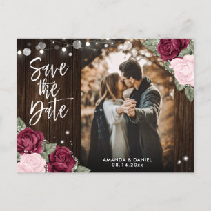 Burgund Blush Pink Wedding Foto Save the Date Ankündigungspostkarte