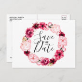 Burgund & Blush Rosa Blumenreath Save the Date Ankündigungspostkarte (Vorne/Hinten)