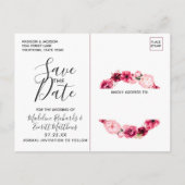Burgund & Blush Rosa Blumenreath Save the Date Ankündigungspostkarte (Rückseite)