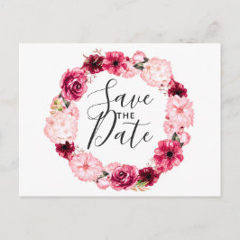 Burgund & Blush Rosa Blumenreath Save the Date Ankündigungspostkarte