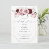 Burgund & Blush Rosa Blütenblättrige Ele 6 Brautpa Einladung (Stehend Vorderseite)