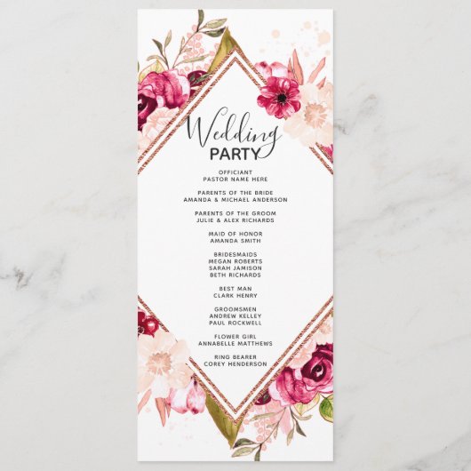 Burgund Blush Rose Gold Hochzeitsprogramm Programm (Rückseite)