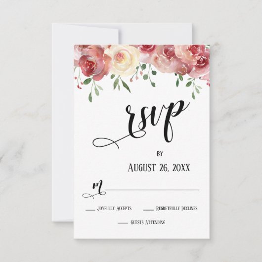 Burgund & Blush-Rose, Hochzeitsskript-RSVP-Karte RSVP Karte (Vorderseite)