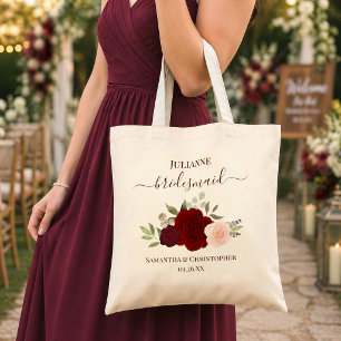 Burgund & Blush Rosen Brautjungfer Hochzeitsgesche Tragetasche
