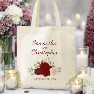 Burgund & Blush Rosen Paarnamen Hochzeit Tragetasche