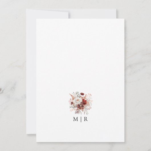 Burgund & Blush Rustikale Hochzeit der Wasserfarbe Einladung (Rückseite)