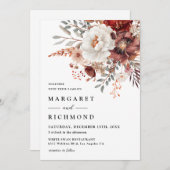 Burgund & Blush Rustikale Hochzeit der Wasserfarbe Einladung (Vorne/Hinten)