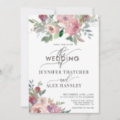 Burgund Blush Script QR Code Hochzeit Einladung (Vorderseite)