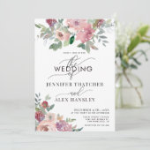 Burgund Blush Script QR Code Hochzeit Einladung (Stehend Vorderseite)