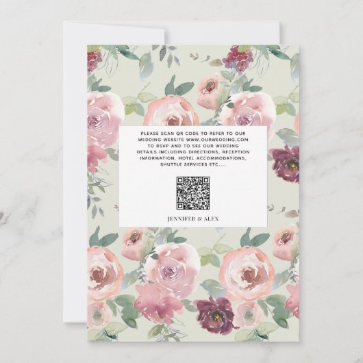 Burgund Blush Script QR Code Hochzeit Einladung (Rückseite)