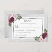 Burgund Blush Silver Floral Wedding RSVP Cards (Vorne/Hinten)