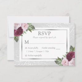 Burgund Blush Silver Floral Wedding RSVP Cards Karte