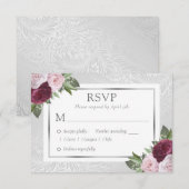 Burgund Blush Silver Floral Wedding RSVP Cards Karte (Vorne/Hinten)