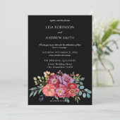 Burgund Blush Tropical Floral Wedding - Black V2 Einladung (Stehend Vorderseite)