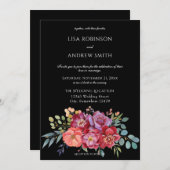Burgund Blush Tropical Floral Wedding - Black V2 Einladung (Vorne/Hinten)