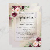 Burgund, Blush und Champagner-Floral Quinceñera Einladung (Vorne/Hinten)