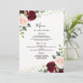 Burgund & Blush Verlobung Dinner Menükarte (Stehend Vorderseite)