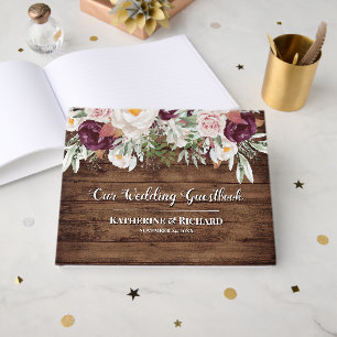 Burgund Blush Wasserfarbe Blumenhochzeit Gästebuch
