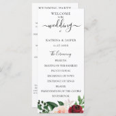 Burgund Blush Wasserfarbe Blumenhochzeit Programm (Vorne/Hinten)