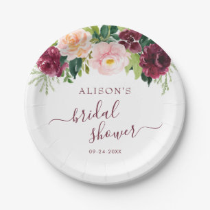 Burgund Blush Wasserfarbe Brautparty Pappteller