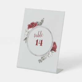 Burgund, Blush, White Roses Hochzeit Tischnummer Sockelschild