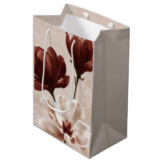 Burgund Blute | Tiefrote Florale Geschenktasche Mittlere Geschenktüte