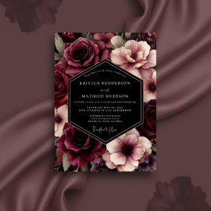 Burgund-Blüten-Hochzeit Einladung
