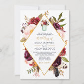 Burgund Blütenwein Rote Blüte Blumenmoor Einladung (Vorderseite)