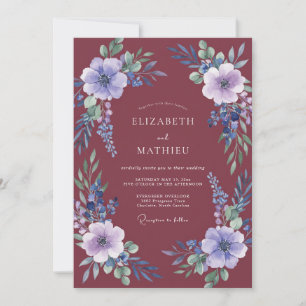 Burgund Blütige Amethyst Hochzeit Einladung