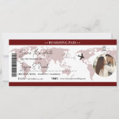 Burgund-Boarding-Pass-Hochzeit Save The Date (Vorderseite)