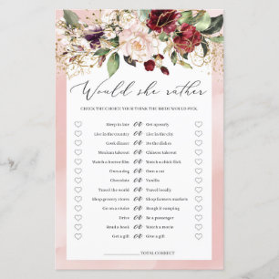 Burgund Bogo Blush Pink Brautparty Game