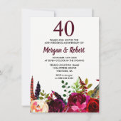 Burgund Boho Blume 40. Hochzeitstag Einladung (Vorderseite)