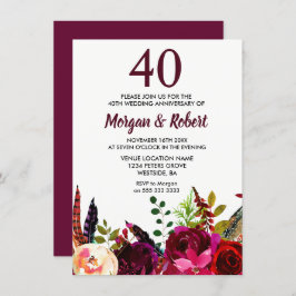 Burgund Boho Blume 40. Hochzeitstag Einladung