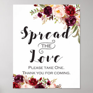 Burgund-Boho-Blumen-Schild - Liebe verbreiten Poster