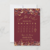 Burgund-Boho-Chic-Wildblumen-Hochzeitskalender Save The Date (Vorderseite)