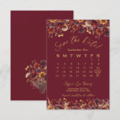Burgund-Boho-Chic-Wildblumen-Hochzeitskalender Save The Date (Vorne/Hinten)