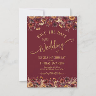 Burgund Boho Chic Wildblumen Kalligrafie Hochzeit Save The Date