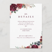 Burgund boho florale rustikale Hochzeitsdetails Begleitkarte (Vorderseite)