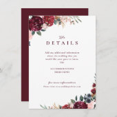 Burgund boho florale rustikale Hochzeitsdetails Begleitkarte (Vorne/Hinten)